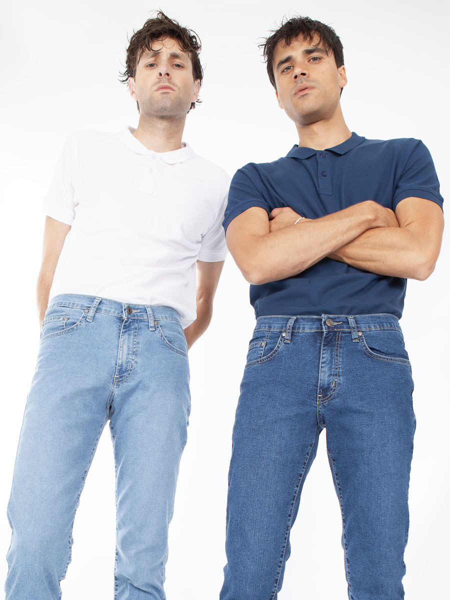Men wearing FULLBLUE® denim jeans showcasing modern casual style